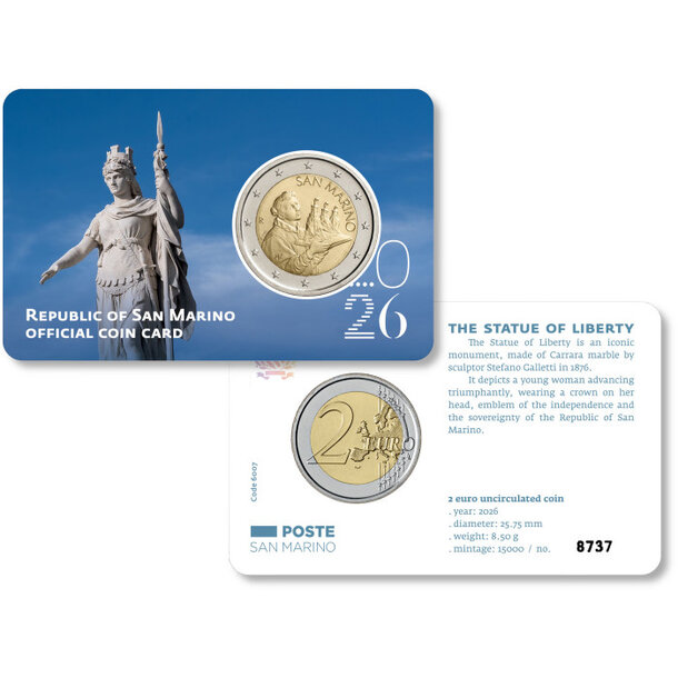 2 euro - obehová minca san maríno 2026 - coincard - 2 euro San Maríno 2026 - coincard-2