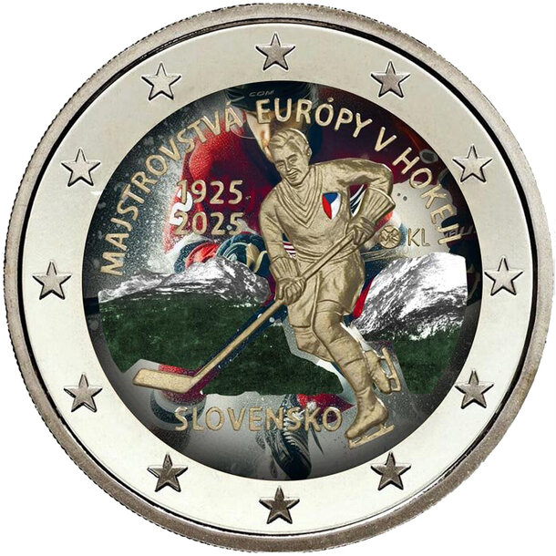 2 euro slovensko 2025 - majstrovstvá európy v hokeji - kolorovaná - 2-euro-2025-ME-hokej-kolorovana-2