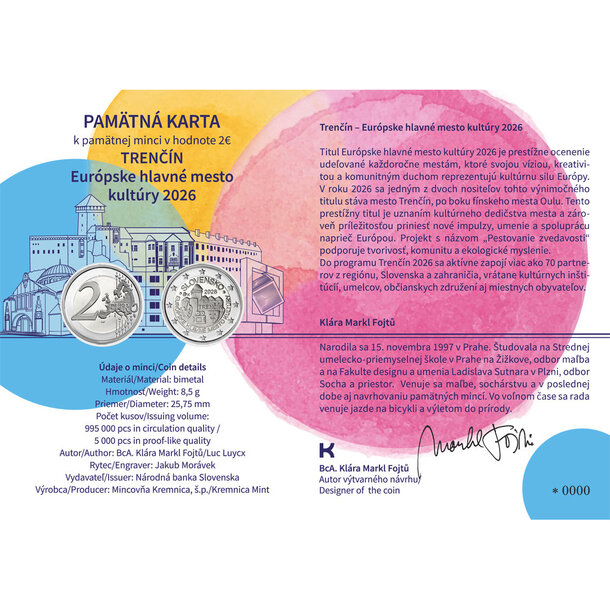 Pamätná karta - trenčín 2026 - Pamätná karta 2 euro Trenčín 2026