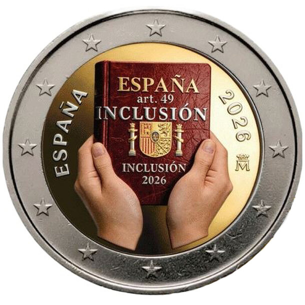 2 euro španielsko 2026 - článok 49 inklúzia - kolorovaná - 2-euro-_panielsko-2026-art-49-kolor_wipe_bg