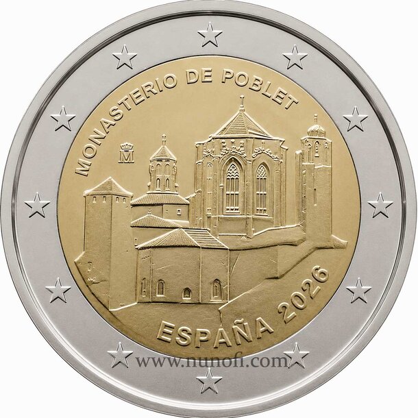 2 euro španielsko 2026 - opátstvo poblet - 2_€_Spanielsko_2026_-_Opatstvo_Poblet OK