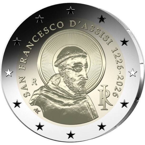2 euro taliansko 2026 - františek z assisi - reverse proof - 2 euro Taliansko 2026 - František z Assisi - Reverse Proof-2