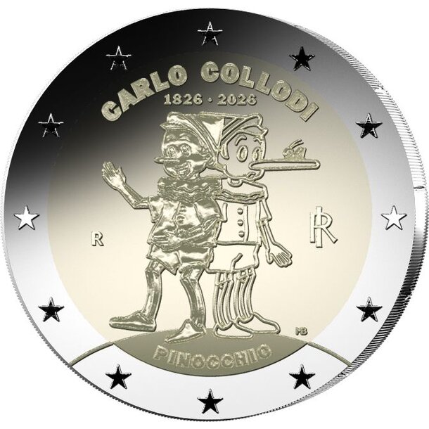 2 euro taliansko 2026 - pinocchio - reverse proof - 2 euro Taliansko 2026 - Pinocchio - Reverse Proof-2