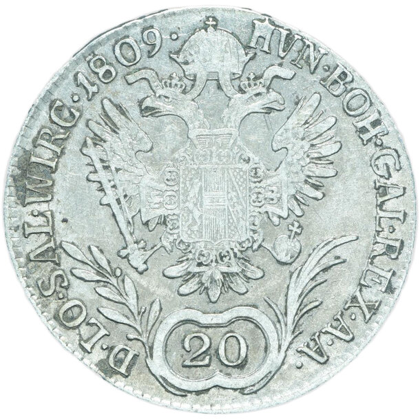 20 grajciar františek ii.1809 b - 20-kreuzer-1809-b-frantisek-ii-6