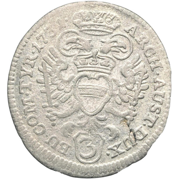 3 grajciar karol vi. 1731 viedeň (w) - 3 Grajciar Karol VI. 1731 Viedeň W-2