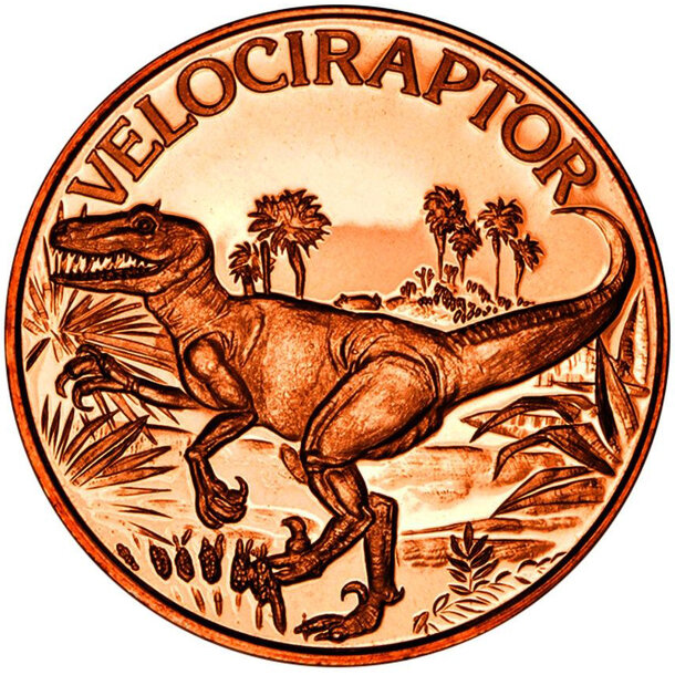 Medená minca velociraptor 1 unca - Medená minca Velociraptor 1 Oz-1