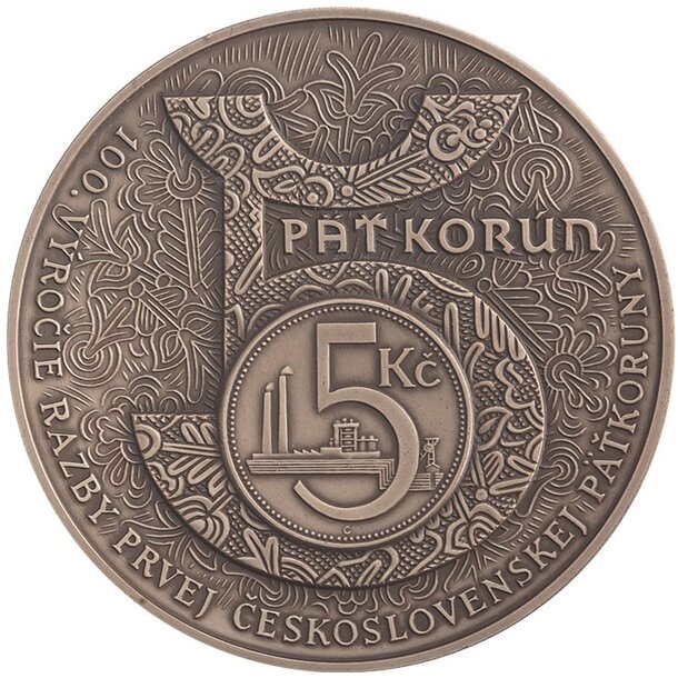 Medaila slovensko 2025 - 100. výročie razby 5 koruny 1925 - 100.vyrocie-razby-cs-5-koruny-1925-mosadz-