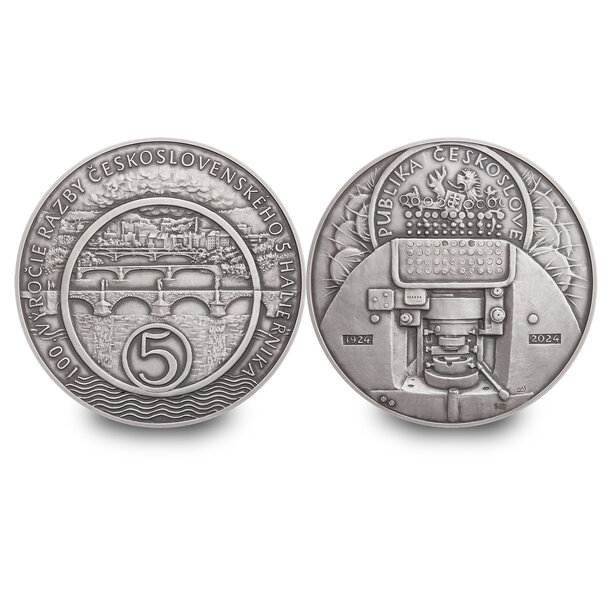Medaila slovensko 2024 - 100. výročie razby 5 haliernika 1924 - medaila-5hal_striebro-3