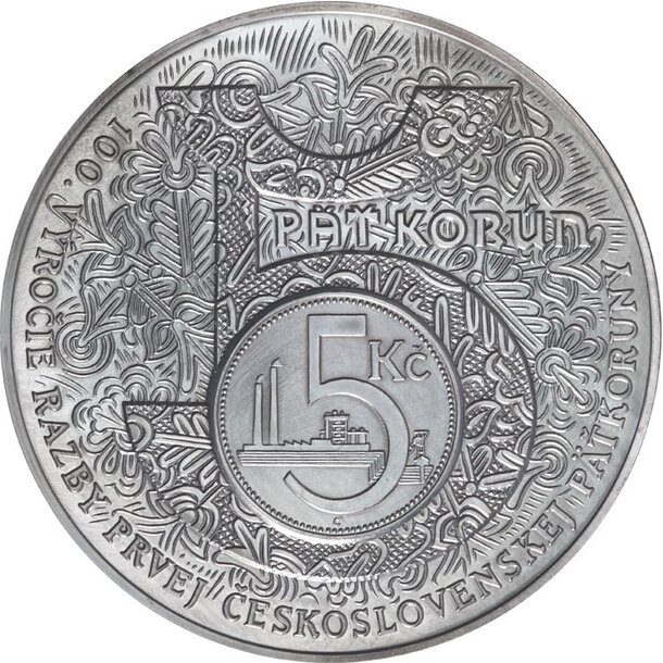 Medaila slovensko 2025 - 100. výročie razby 5 koruny 1925 - 100.vyrocie-razby-cs-5-koruny-1925-rodium-