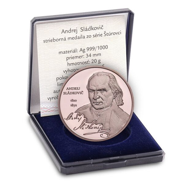 Medaila slovensko 2025 - štúrovci - andrej sládkovič - Medaila proof - Štúrovci - Andrej Sládkovič Ag-3