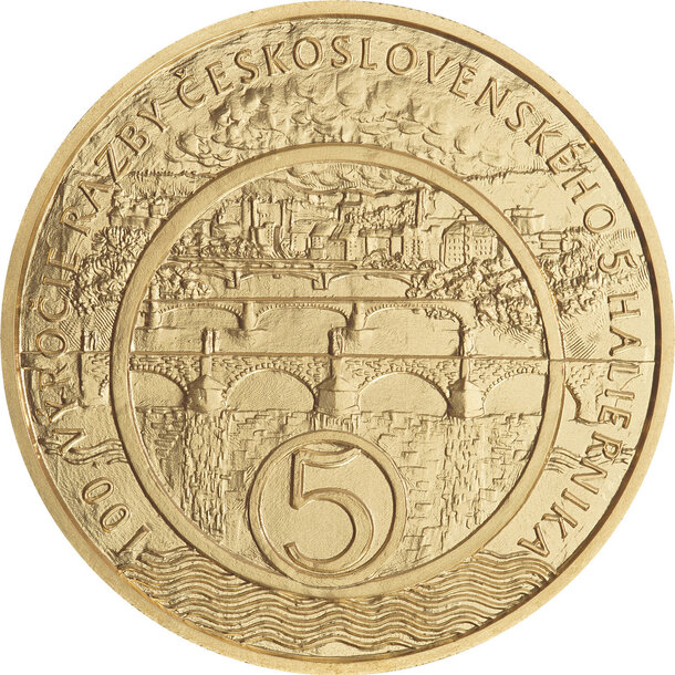 Medaila slovensko 2024 - 100. výročie razby 5 haliernika 1924 - medaila-5hal_zlato-1