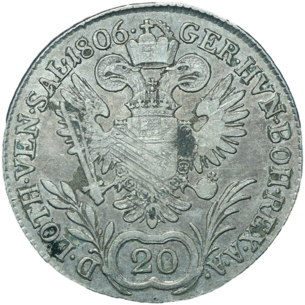 20 grajciar františek ii.1806 b - 20-kreuzer-1806-b-frantisek-ii-2