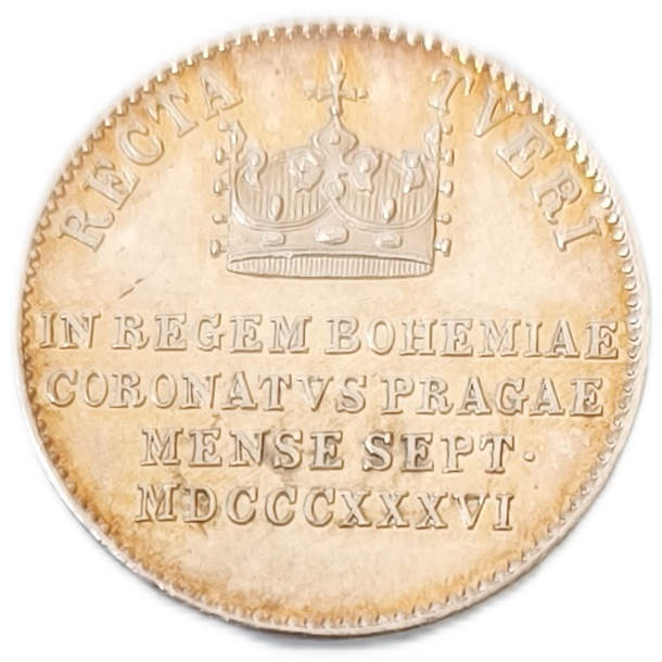 Korunovačný žetón ferdinand v.1836 - Korunovačný žetón Ferdinand V. 1836 Ag malý-2