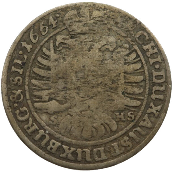 Xv grajciar leopold i. 1664 vratislav (br shs) - XV Grajciar Leopold I. 1664 Vratislav BR SHS-2