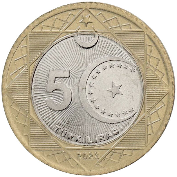 5 lira turecko 2023 - 100. výročie republiky - 5 Lira Turecko 2023 - 100. výročie republiky-2