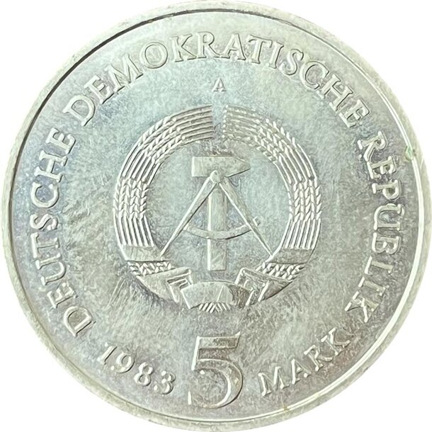 5 mark nemecko (ddr) 1983 - kostol wittenberg a - 5-mark-1983-Wittenberg-2