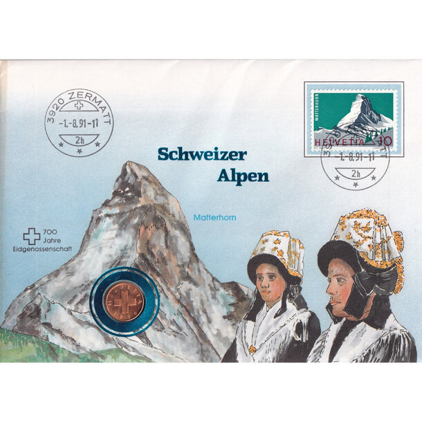 Numizmatická obálka švajčiarsko 1986 - matterhorn - Numizmatická obálka Švajčiarsko 1986 - Matterhorn-1