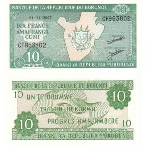 10 Francs 2007 Burundi
Click to view the picture detail.